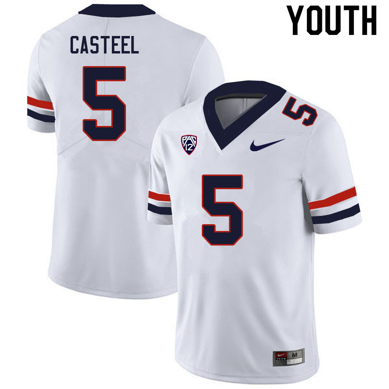 Youth #5 BJ Casteel Arizona Wildcats College Football Jerseys Sale-White - Click Image to Close